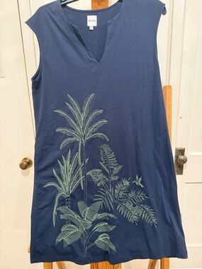 NIC+ZOE Navy Sleeveless Dress with Green Botanical Embroidery